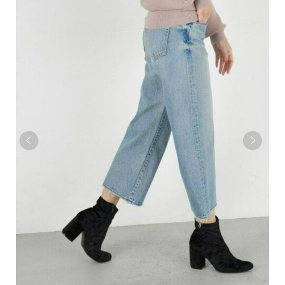 Moussy Cropped Flare Blue Light Wash Cropped Straight Leg Raw Hem Jeans 24 - Picture 12 of 12